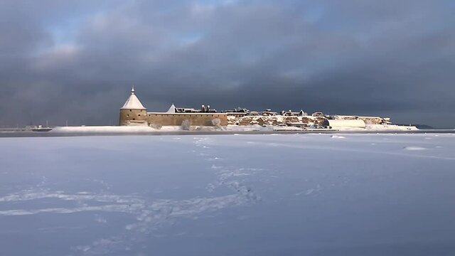 An ancient Fortress in winter. Oreshek Fortress in the city of Shlisselburg, Russia.