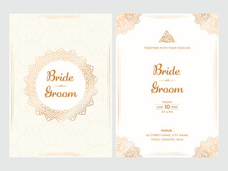Islamic Wedding Invitation Card With Arabic Pattern In Front And Back Side.