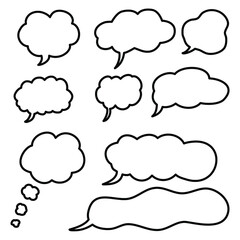 Comic Speech bubble. Hand drawn doodle cloud text. Message, conversation, communication shape. Stock vector black and white set illustration.