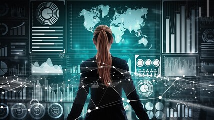Big Data Technology for Business Finance Analytic conceptual . Modern graphic interface shows...