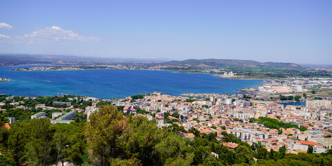 Fototapeta na wymiar Sete top view aerial panorama of the city port of town in Herault in Occitanie France
