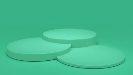 Green circle stand on a white background,mock up podium for product presentation,3d rendering