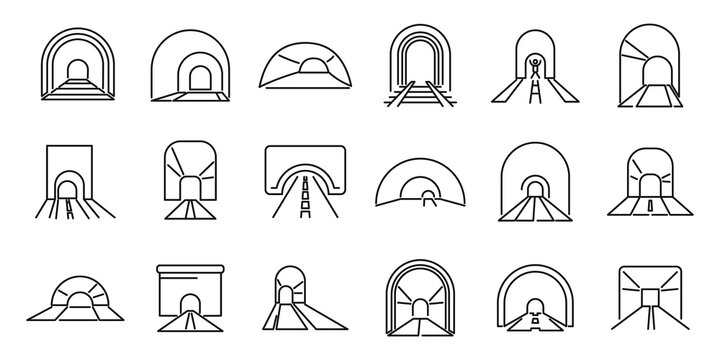 Fototapeta Tunnel icons set outline vector. Rail track