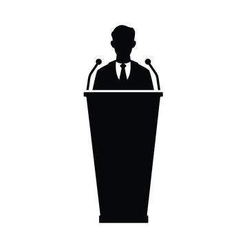 recommend clip art: businessman on podium icon vector isolated on white, sign and symbol.