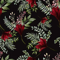 Foto auf Alu-Dibond Beautiful watercolor red flower seamless pattern © darren