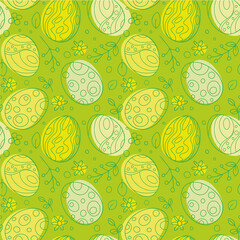Seamless green pattern Easter Eggs. The perfect background for greetings cards, invitations, wallpaper, fabrics print, posters, wrapping, pack paper. Easter collection with flat design. EPS 8