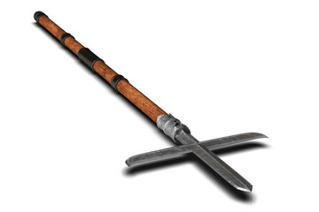 Jumonji yari - traditional japanese weapon on white background 3d illustration