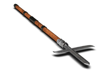 Katakama yari - traditional japanese weapon on white background 3d illustration
