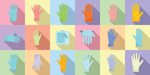 Obraz premium Medical gloves icons set flat vector. Care clinic