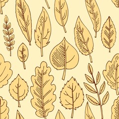 Tree leaf background. Autumn Seamless pattern. Hand drawing outline. Sketch Vector