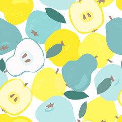 Contemporary seamless pattern with apples and pears. Abstract fruit natural vegan print. Vector graphics.