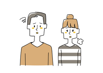 
がっかりしている夫婦　コミカルな手書きの人物　ベクター線画にシンプルな色つけ　
