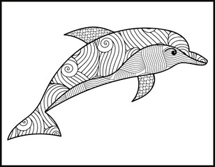 dolphin mandala coloring page, sea life set coloring page mandala design