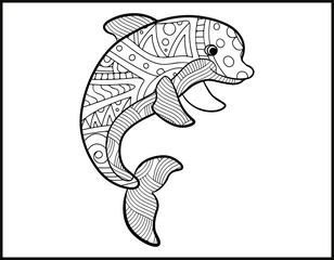 dolphin mandala coloring page, sea life set coloring page mandala design