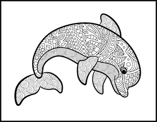 dolphin mandala coloring page, sea life set coloring page mandala design