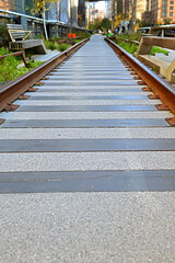 High Line, elevated linear park, greenway and rail trail created on former New York Central Railroad spur on west side of Manhattan in New York City