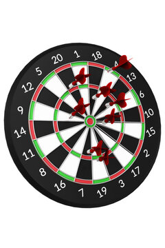 Classic darts board with Arrows isolated on white background 3d illustration