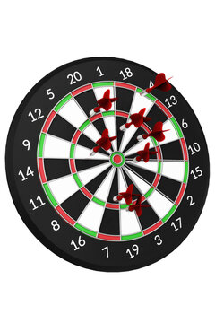 Classic darts board with Arrows isolated on white background 3d illustration