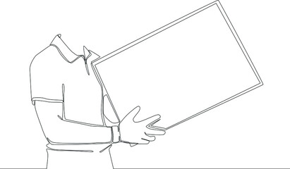 Fototapeta na wymiar Simple line drawing a deliver a packet to costumer draw in black and white background. Vector illustration.