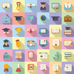 Degree icons set flat vector. Academic bachelor