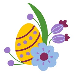 Easter egg with flowers. Drawn style. White background, isolate. Vector illustration.