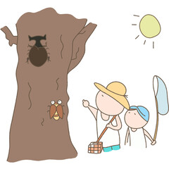 昆虫採集に行く兄弟