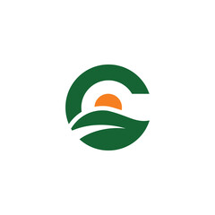 Vector Letter C Logo Template combined with leaves and sun, suitable for nature, plantations or those related to nature.