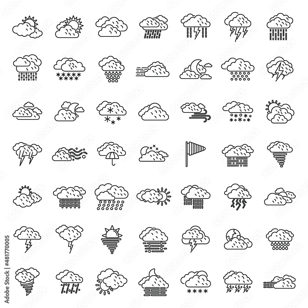 Canvas Prints Cloudy weather icons set outline vector. Climate air