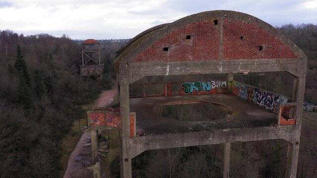 aerial shot of abonded steel factory in normandy