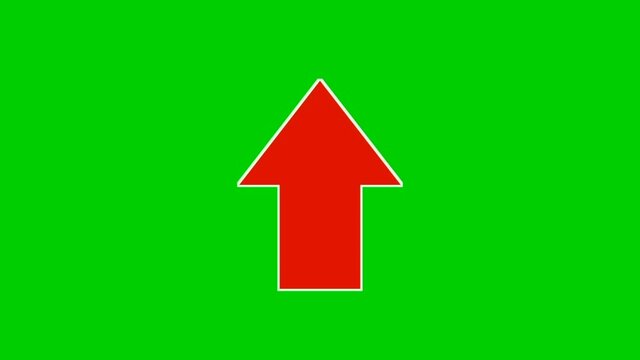 Arrow Animation Green Screen, Red Color Cartoon Arrow Pointing Upside On Green Screen Background