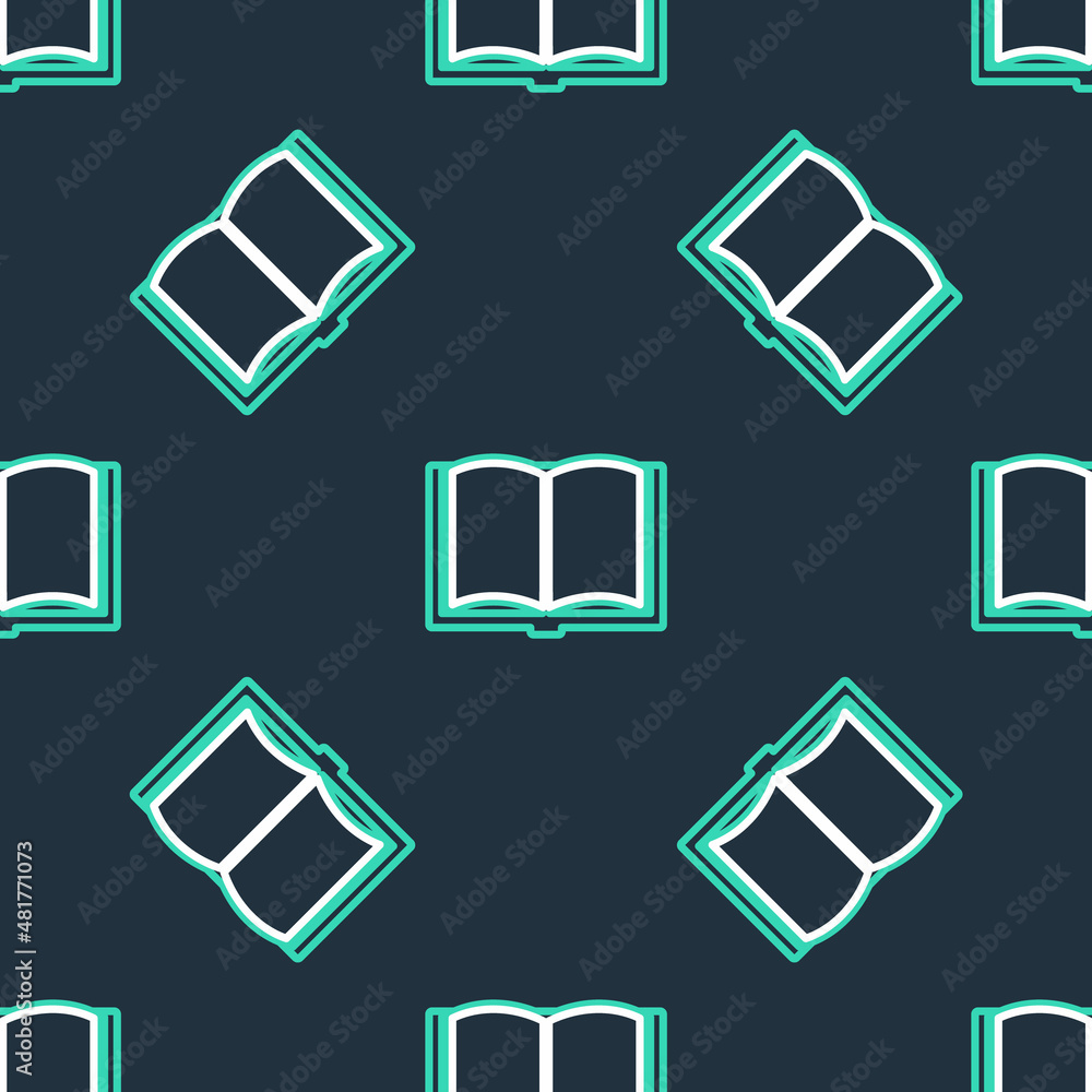 Poster line open book icon isolated seamless pattern on black background. vector