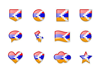 Nagorno-Karabakh - set of shiny flags of different shapes.