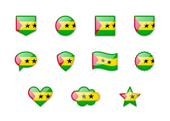 Sao Tome and Principe - set of shiny flags of different shapes.