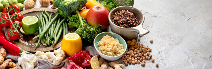 Plant based diet on gray background.