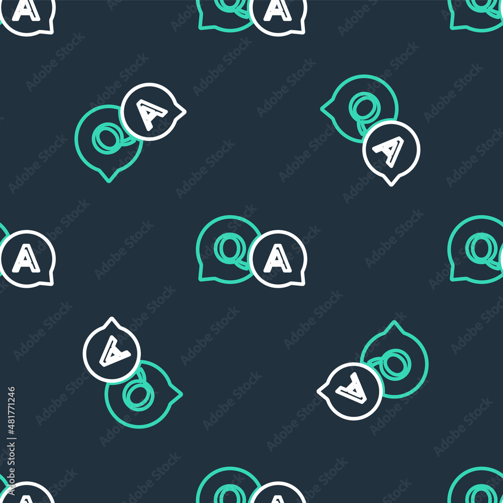 Aufkleber line speech bubbles with question and answer icon isolated seamless pattern on black background. q a