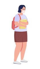 Schoolgirl with books semi flat color vector character. Standing figure. Full body person on white. Attending school isolated modern cartoon style illustration for graphic design and animation