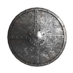 Metal medieval round shield isolated on white background 3d illustration