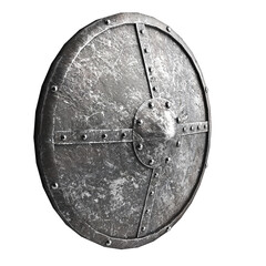 Metal medieval round shield isolated on white background 3d illustration