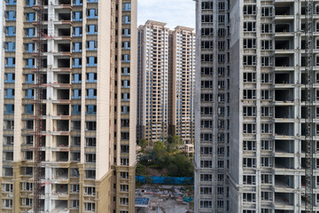 Fototapeta premium Aerial view of multistory apartment construction site in China