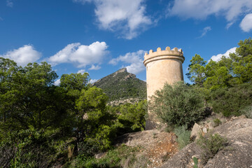 Fototapeta na wymiar tower-shaped dovecote, Na Miranda, Sa Dragonera natural park, Mallorca, Balearic Islands, Spain