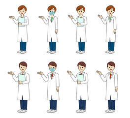 案内をしているポーズの医療従事者の男女セット