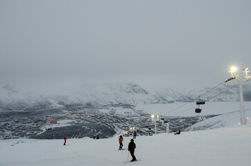 View from the top of the Khibiny mountains in Kirovsk ski resort in the Murmansk region
