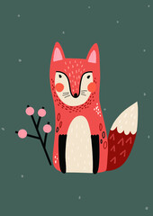 Cute scandi poster with fox . Simple and minimal design - 481772455