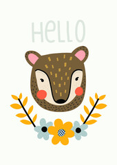 Cute scandi poster with bear . Simple and minimal design - 481772456