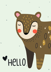 Cute scandi poster with bear . Simple and minimal design - 481772459