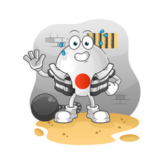 japan flag criminal in jail. cartoon character