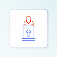 Line Church pastor preaching icon isolated on white background. Colorful outline concept. Vector