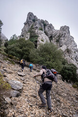 Fototapeta na wymiar ascending the spur of Xaragal De Sa Camamilla, Mallorca, Balearic Islands, Spain