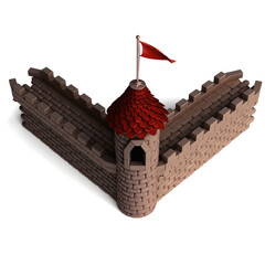 Castle tower isolated on white background 3d illustration