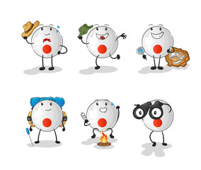 japan flag adventure group character. cartoon mascot vector